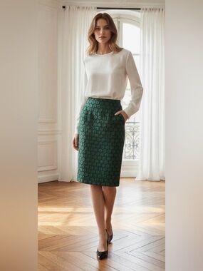 Anthropologie Maeve Vintage Inspired High Waisted Pencil Skirt w Knit Dot Design